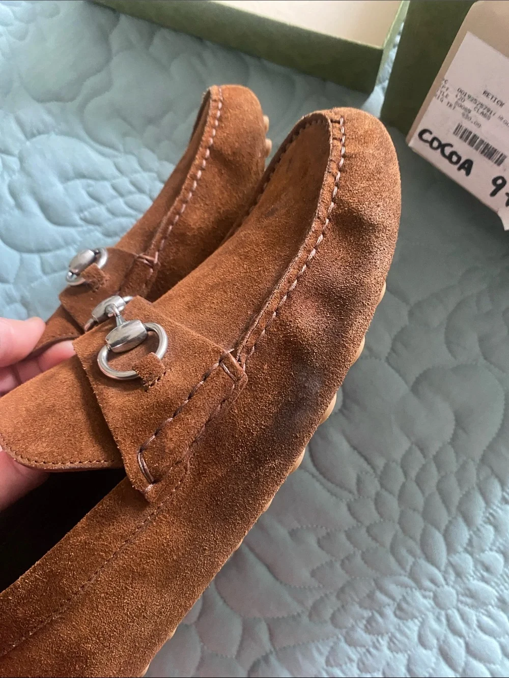 Gucci Brown Suede Horsebit Driving Loafers retail $930